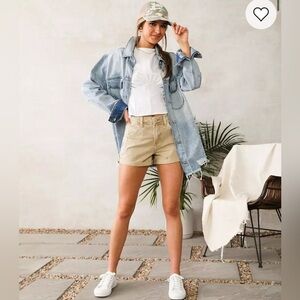 Bridge by GLY Mom Cuffed Shorts Womens 24 Tan High Rise Distressed Seamed Fringe